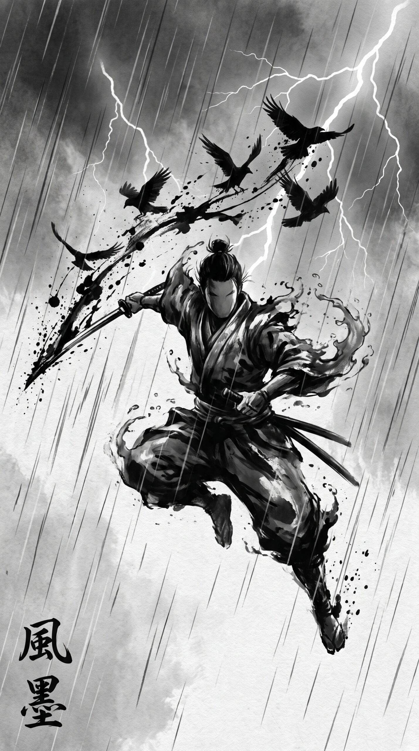 Ink Samurai Storm Mobile Wallpaper